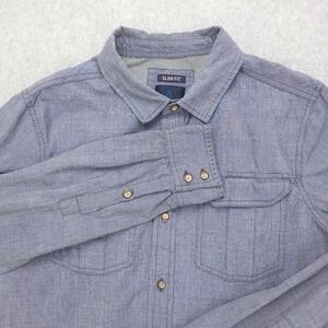 Prana Shirt Mens Size Medium Slim Fit Blue Long Sleeve Button Up Hiking Roll Tab